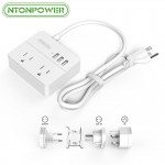 NTONPOWER OSP USB Electrical Outlet Power Strip US Plug 2AC 3 Ports USB Charger Portable with Worldwide Travel Universal Adapter
