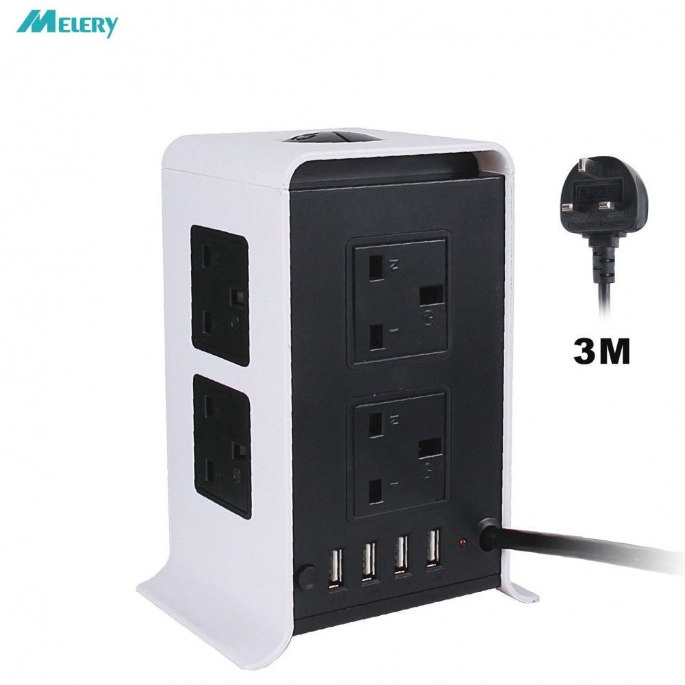 Vertical Power Strips Surge Protector Overload Protection 8 Way Outlets Socket with USB 3m/9.8ft Extension Cord  for Home Office