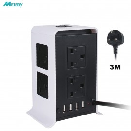 Vertical Power Strips Surge Protector Overload Protection 8 Way Outlets Socket with USB 3m/9.8ft Extension Cord  for Home Office