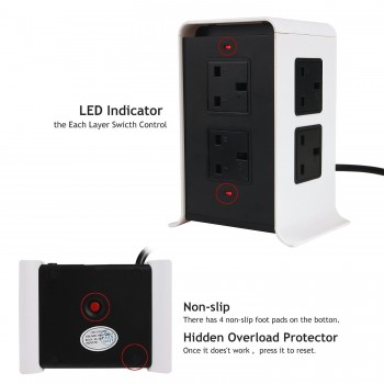 Vertical Power Strips Surge Protector Overload Protection 8 Way Outlets Socket with USB 3m/9.8ft Extension Cord  for Home Office