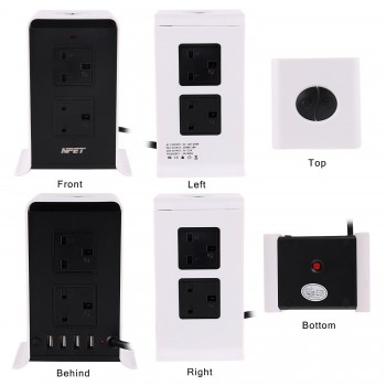 Vertical Power Strips Surge Protector Overload Protection 8 Way Outlets Socket with USB 3m/9.8ft Extension Cord  for Home Office
