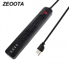Power Strip Surge Protector 6 AC USB Outlets US Plug Socket with USB 4 Ports Fast Charging Station with 6ft/1.8m Extension Cord