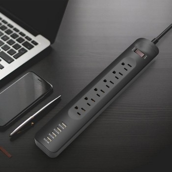 Power Strip Surge Protector 6 AC USB Outlets US Plug Socket with USB 4 Ports Fast Charging Station with 6ft/1.8m Extension Cord