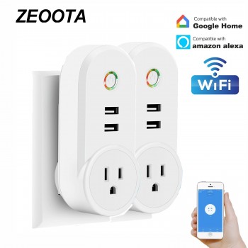 Smart Wifi Power Plug Socket with USB Wireless Outlet APP/Voice Control Compatible with Amazon Alexa Echo Google Home-2PACK