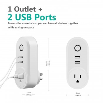 Smart Wifi Power Plug Socket with USB Wireless Outlet APP/Voice Control Compatible with Amazon Alexa Echo Google Home-2PACK