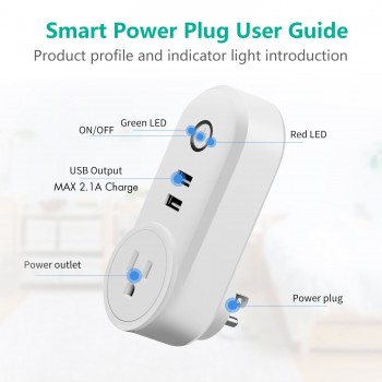 Smart Wifi Power Plug Socket with USB Wireless Outlet APP/Voice Control Compatible with Amazon Alexa Echo Google Home-2PACK