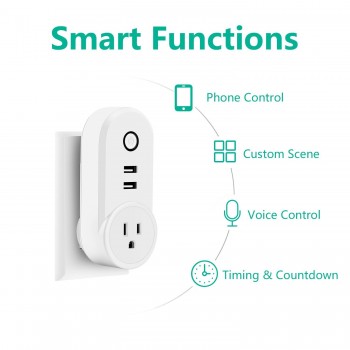 Smart Wifi Power Plug Socket with USB Wireless Outlet APP/Voice Control Compatible with Amazon Alexa Echo Google Home-2PACK