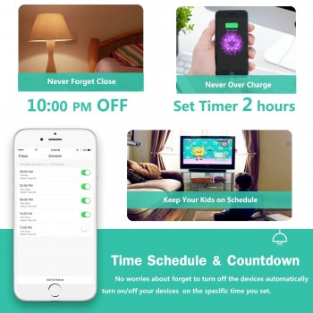 Smart Wifi Power Plug Socket with USB Wireless Outlet APP/Voice Control Compatible with Amazon Alexa Echo Google Home-2PACK