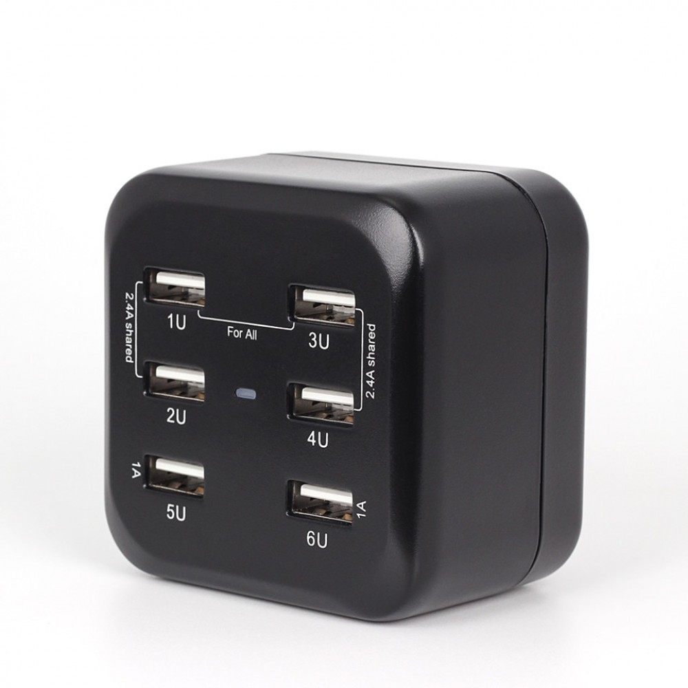 1A/2.4A Universal Travel Adapter with 6 USB Charger Ports All-in-one 100-240V Worldwide Adaptor with US EU UK Power Plug