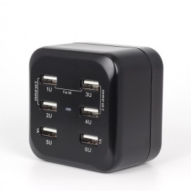 1A/2.4A Universal Travel Adapter with 6 USB Charger Ports All-in-one 100-240V Worldwide Adaptor with US EU UK Power Plug