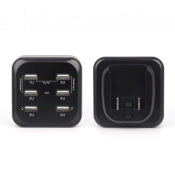 1A/2.4A Universal Travel Adapter with 6 USB Charger Ports All-in-one 100-240V Worldwide Adaptor with US EU UK Power Plug
