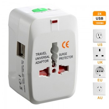 International Plug Adapter 2 USB Port World Travel AC Power Charger Adaptor with AU US UK EU Converter Plug Hot