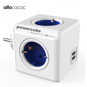 Allocacoc Electrical Socket EU Plug powercube EU Power Strip Extension 4 Socket Outlet 5V*2.1A USB Charger Ports for Home Office