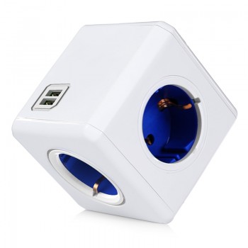Allocacoc Electrical Socket EU Plug powercube EU Power Strip Extension 4 Socket Outlet 5V*2.1A USB Charger Ports for Home Office