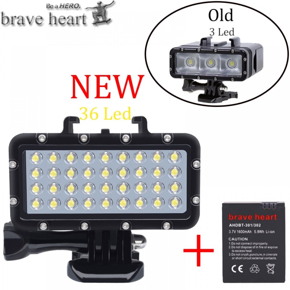 NEW  Go pro Hero 5 36 LED Beads Diving Lamp Waterproof Light For Gopro 6 5 4 Xiaomi Yi 4K+yi Lite mijia SJCAM SJ8 Accessories