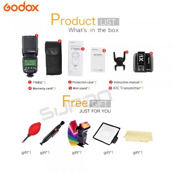 2pcs Godox TT685 TT685C 2.4G Wireless TTL High-speed sync 1/8000s GN60 Flash Speedlite + X1T-C Transmitter for Canon DSLR Camera