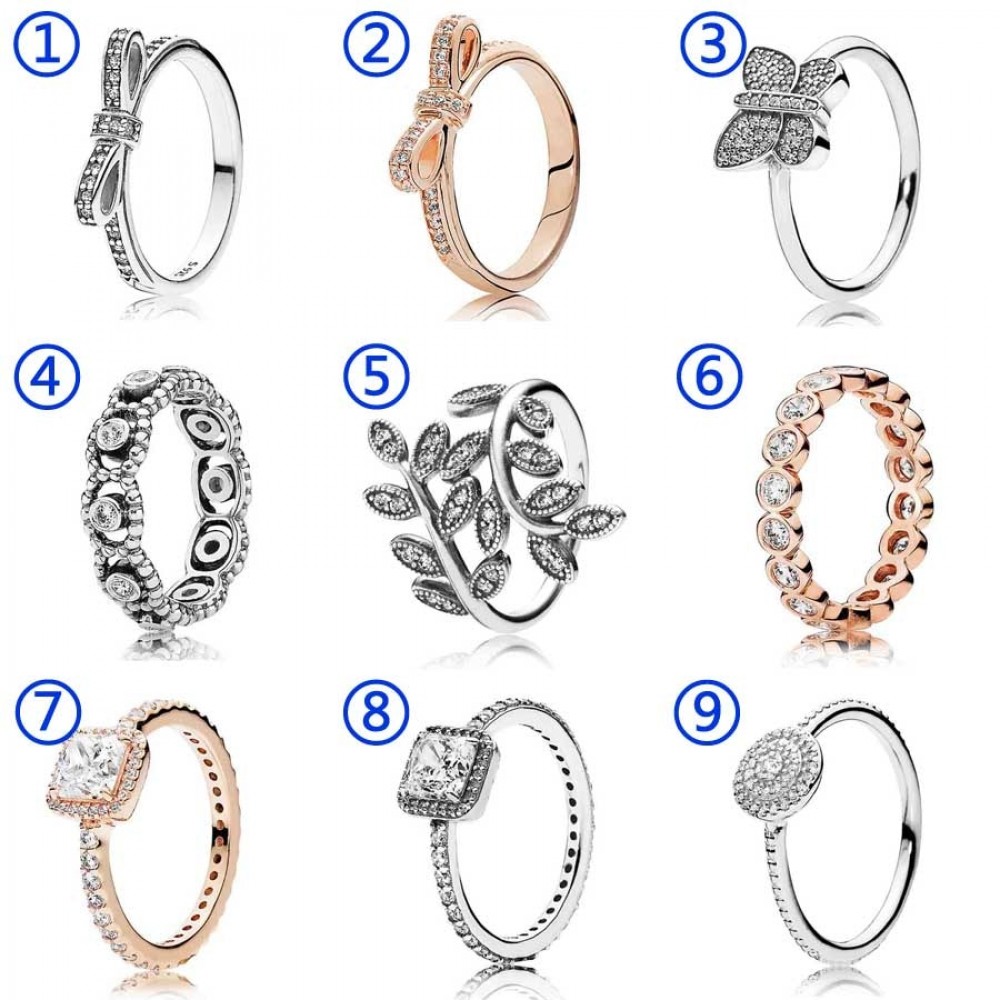 30% Silver Ring Rose Radiant Timeless Elegance Delicate Bow With Crystal Ring 925 Sterling Silver DIY Europe Jewelry