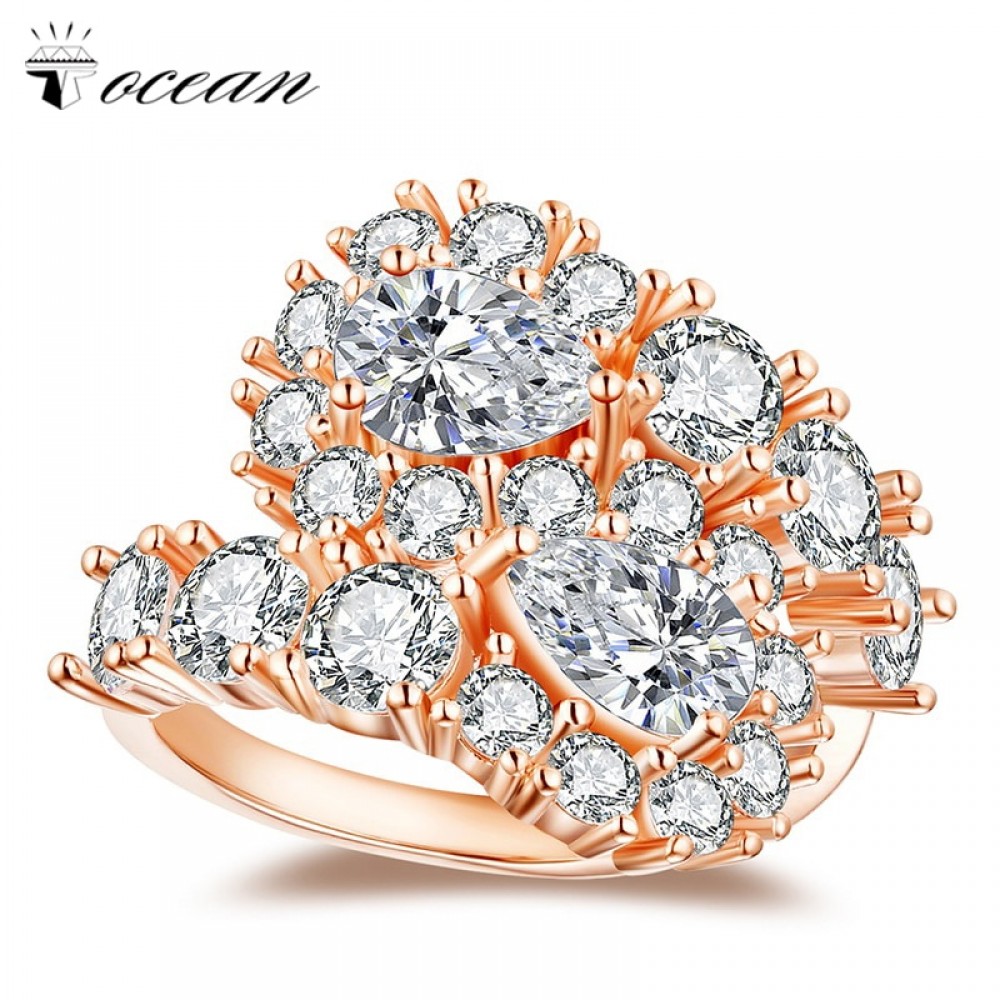 Tocean Rose Gold Color Wedding Rings for Women Bohemia AAA Zircon Engagement Femme Oval Bijoux Bague Size 5-12 RM1054