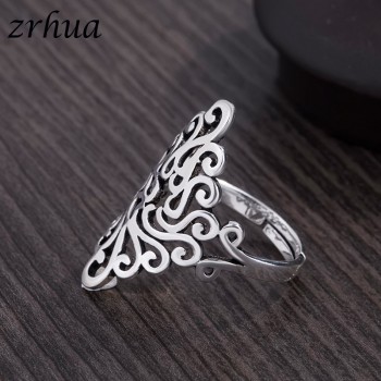 ZRHUA High Quality 925 Sterling Silver Wide Rings For Women Girl Wedding Engagement Leaf Big Finger Anel Wholesale Open Anillos