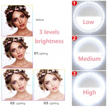 Beautify Skin LED Selfie Ring Light With USB Charge Up Flash Photography Luminous Lamp for iPhone Samsung Phone on clip