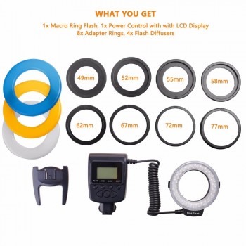 capsaver RF-550D Macro LED Ring Flash Light Speedlight Speedlite for Canon Nikon Sony Hotshoe Olympus Panasonic Pentax GN15