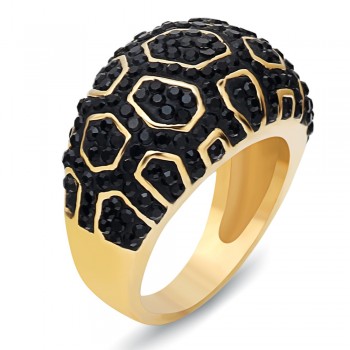 Genuine Gold Color Black Crystal Rings Wedding Brand Fashion Stainless Steel Jewelry for Women