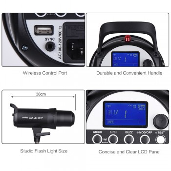 Godox SK400II Professional Compact 400Ws Studio Flash Strobe Light Built-in Godox 2.4G Wireless X System GN65 5600K