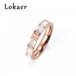 Lokaer Simple Design Rose Gold Color Clear Rhinestone Titanium Steel Shell Wedding Rings For Women Engagement Gifts Bague Femme