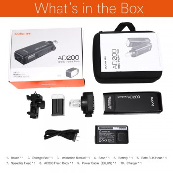 GODOX AD200 TTL 2.4G HSS 1/8000s Pocket Flash Light Double Head 200Ws with 2900mAh Lithium Battery Flashlight Flash Strobe Flash