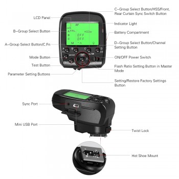 TRIOPO G1 Dual TTL Wireless Trigger with Widescreen LCD Display 1/8000s HSS 2.4G Wireless Transmission 16 Channels