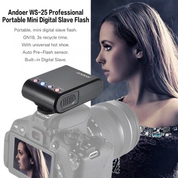 Andoer WS-25 Mini Digital Slave Flash Speedlite On-Camera Flash w/ Universal Hot Shoe GN18 for Canon Nikon Pentax Sony