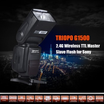 TRIOPO G1500 2.4G HSS 1/8000s GN58 TTL Wireless Master Slave Flash Speedlite 2.3s Recycle Time Auto Manual Zoom for Sony