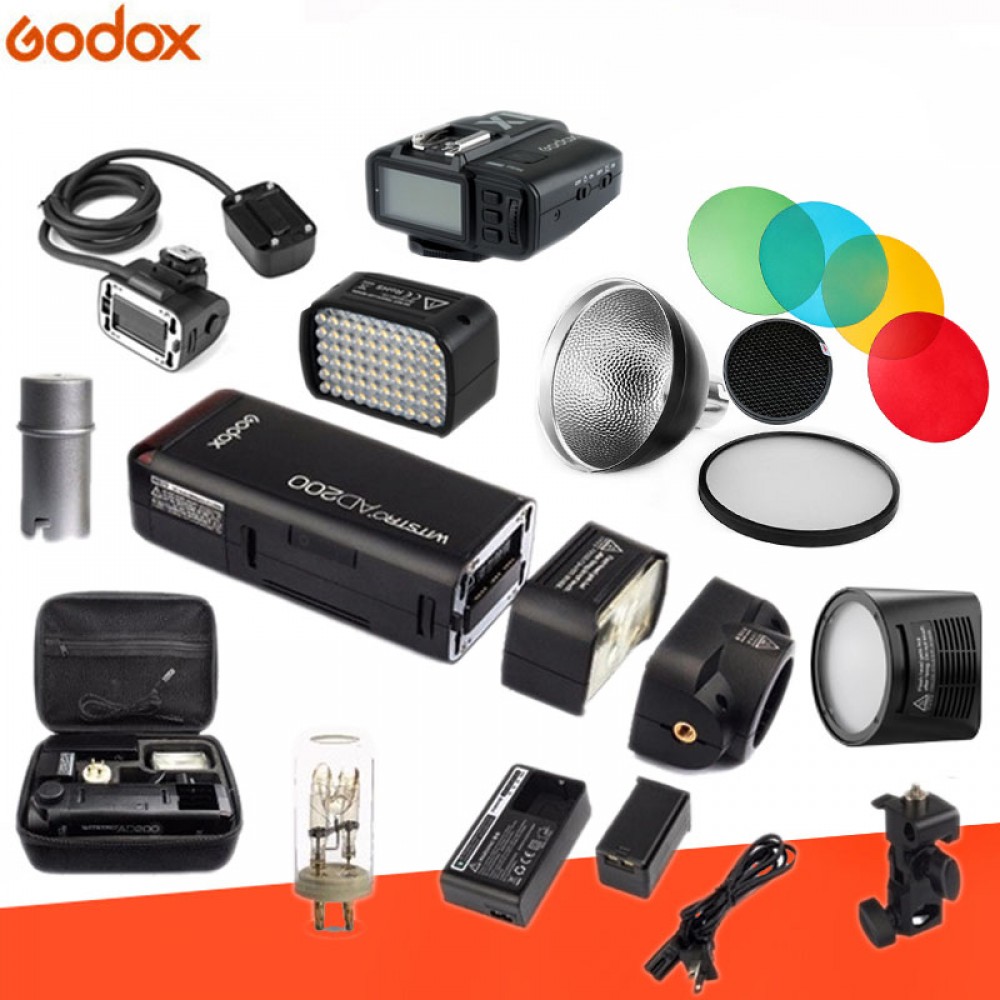 Godox AD200 Kit 200Ws 2.4G TTL Pocket Flash Strobe 1/8000 HSS Cordless Monolight 2900mAh Lithimu Battery and Bare Bulb/Speedlite