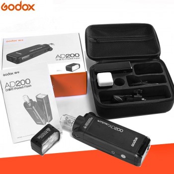 Godox AD200 Kit 200Ws 2.4G TTL Pocket Flash Strobe 1/8000 HSS Cordless Monolight 2900mAh Lithimu Battery and Bare Bulb/Speedlite