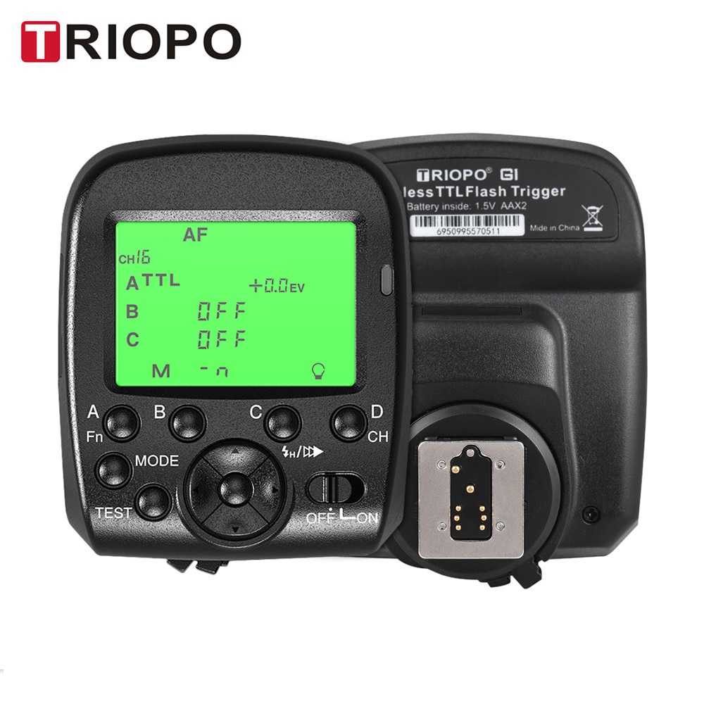 TRIOPO G1 Dual TTL Wireless Trigger with Widescreen LCD Display 1/8000s HSS 2.4G 16 Channels for Canon Nikon Series Cameras