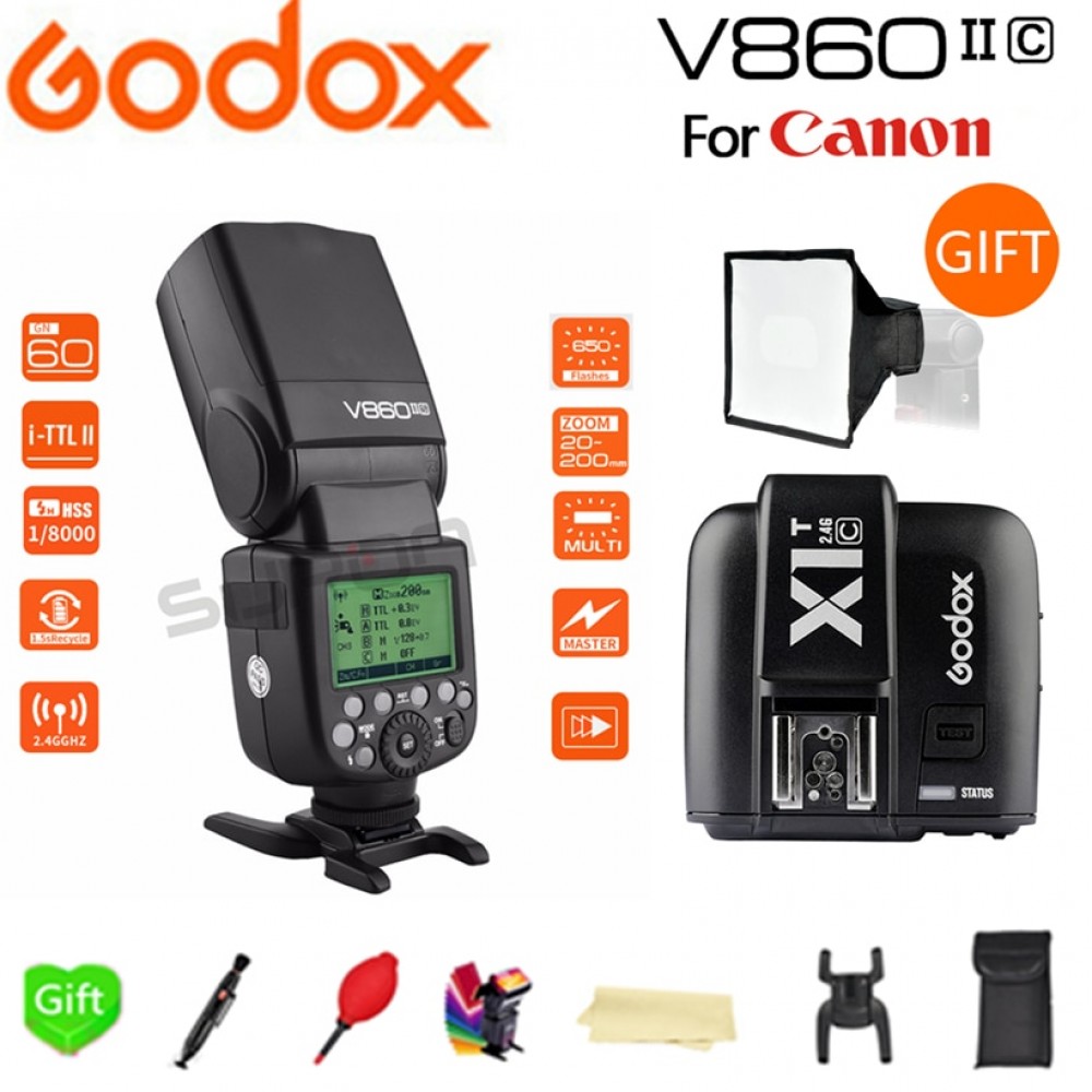 Paypal Accpect, Godox V860II V860II-C E-TTL HSS 1/8000s Li-on Battery Speedlite Flash for Canon Camera+ X1T-C Trigger