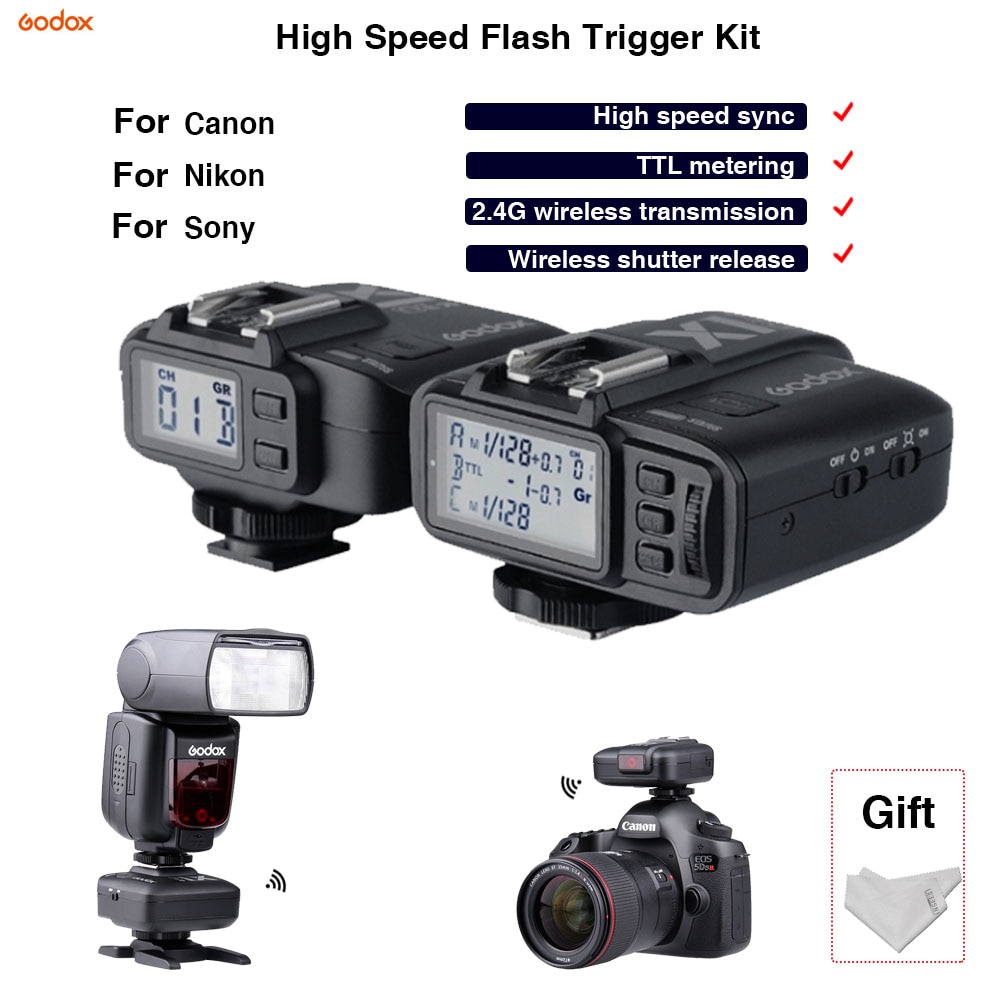 TTL Flash Trigger synchroniser Kit Godox X1C/N/S 2.4G Wireless shutter remote control Hot shoe tripod For Canon Nikon Sony