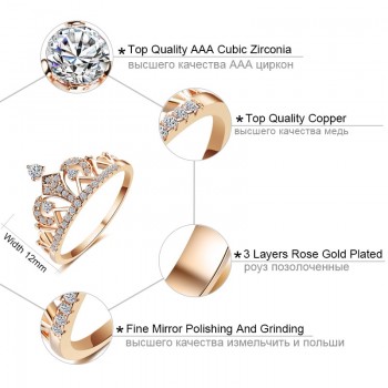 USTAR Princess Crown Rings for women AAA cubic zirconia micro pave setting engagement wedding rings female Anel accessories