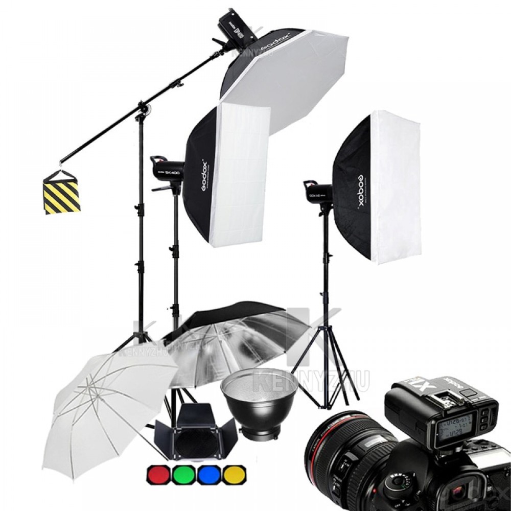 Godox DP600II 600Ws +2x SK400II 400Ws 2.4G Wireless X1 Trigger Photo Studio Flash Strobe Kit Softbox Light Boom Lighting Set