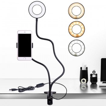 Selfie LED Ring Light  2 in 1 Cell Phone Mobile Holder 360 Degree Lazy Bracket Desk Live Stream Lamp Flash For iPhone X 8 phone
