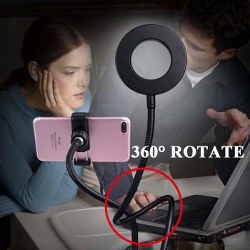Selfie LED Ring Light  2 in 1 Cell Phone Mobile Holder 360 Degree Lazy Bracket Desk Live Stream Lamp Flash For iPhone X 8 phone