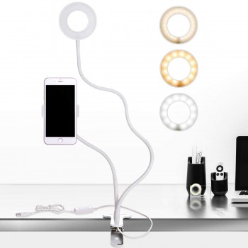 Selfie LED Ring Light  2 in 1 Cell Phone Mobile Holder 360 Degree Lazy Bracket Desk Live Stream Lamp Flash For iPhone X 8 phone