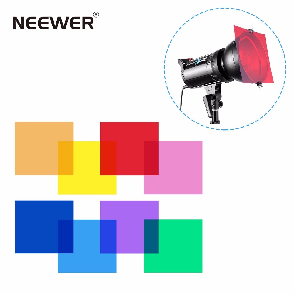 Neewer 30 x 30 cm Pack of 8 Transparent Color Correction Lighting Gel Filter in 8 Different Colors