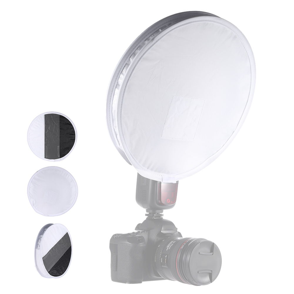 Multifunctional 12in/31cm Mini Portable Round On-camera Flash Diffuser Softbox for Flash Speedlite with White/Grey/Black Color