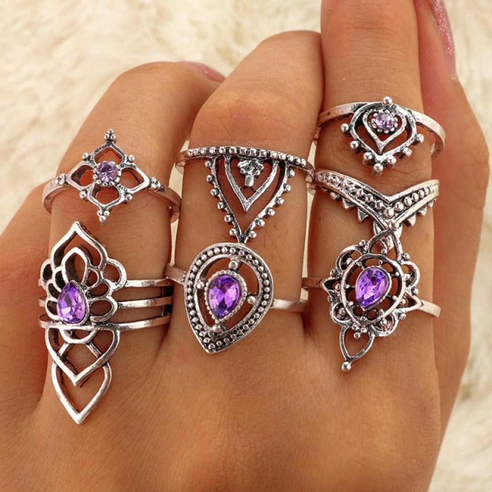 GEMIXI 7 Pcs Rings Set Natural Fire Opal Ring Wedding Engagement Jewel  4.16