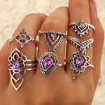 GEMIXI 7 Pcs Rings Set Natural Fire Opal Ring Wedding Engagement Jewel  4.16