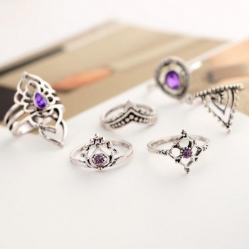 GEMIXI 7 Pcs Rings Set Natural Fire Opal Ring Wedding Engagement Jewel  4.16
