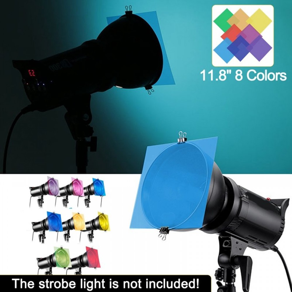 Freya 8Pcs/Set 12 Inch 8 Color PET Gel Filter For Strobe Light Photography Flash Studio Lightin Transparent Flash Diffuser Light