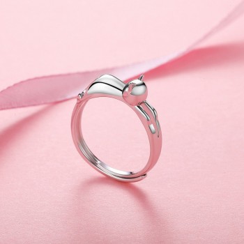 Kpop 925 Sterling Silver Cat Kitty Ring Enagement Wedding Jewelry Adjustable Dainty Cute Kitten Cat Band Ring R6009