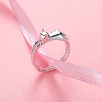 Kpop 925 Sterling Silver Cat Kitty Ring Enagement Wedding Jewelry Adjustable Dainty Cute Kitten Cat Band Ring R6009